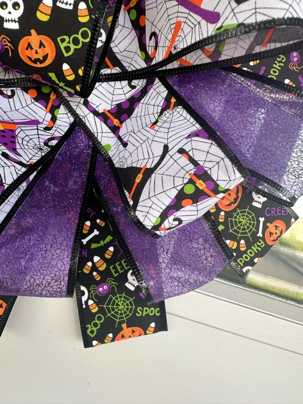 Halloween Ribbon Bow Wreath - Decorative Door Accent